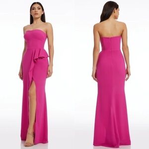 NWT Dress The Population Kai Sweetheart Neckline Strapless Gown Fuchsia